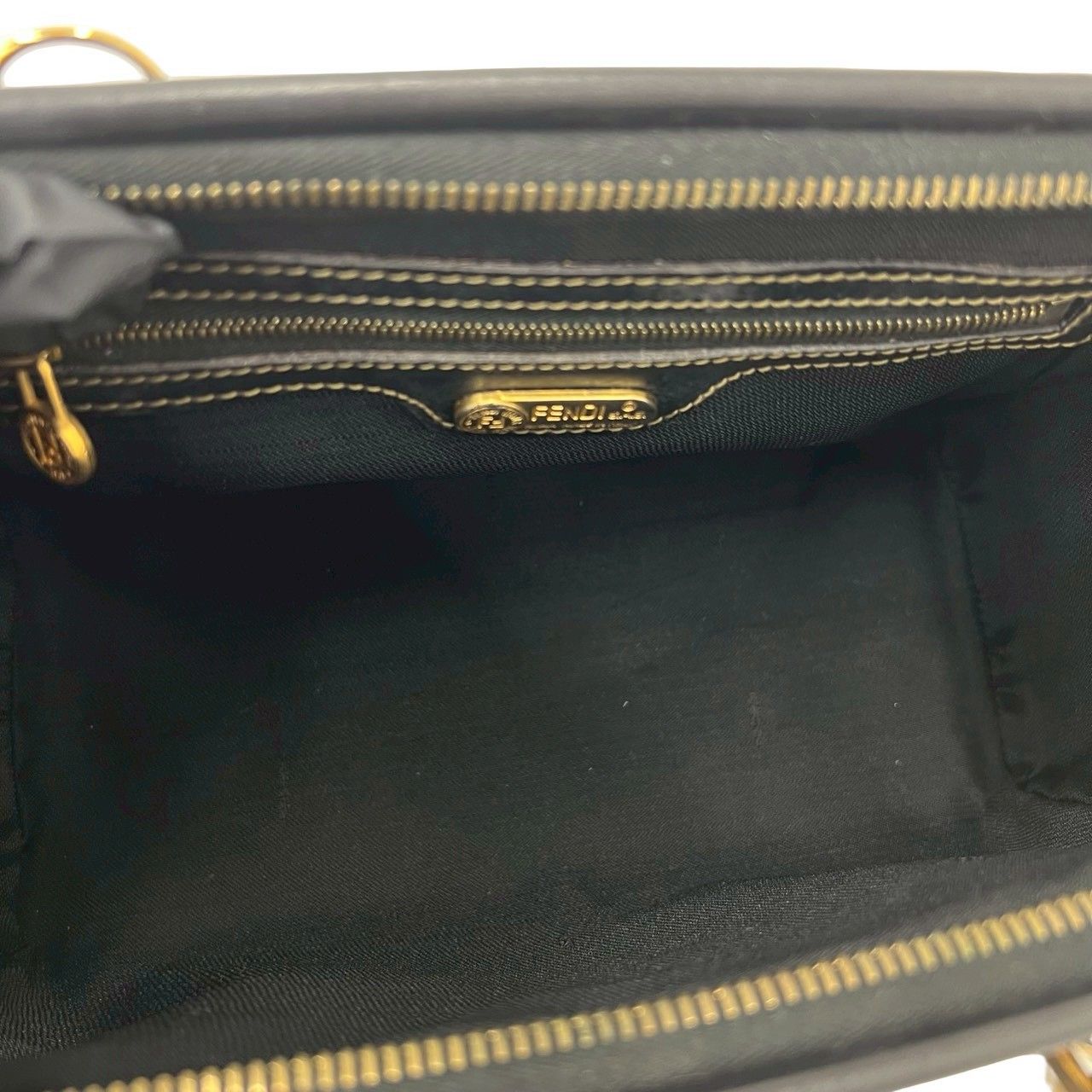 Fendi Vintage Pecan Striped Pattern Leather Mini Boston Bag Black Khaki — view 9