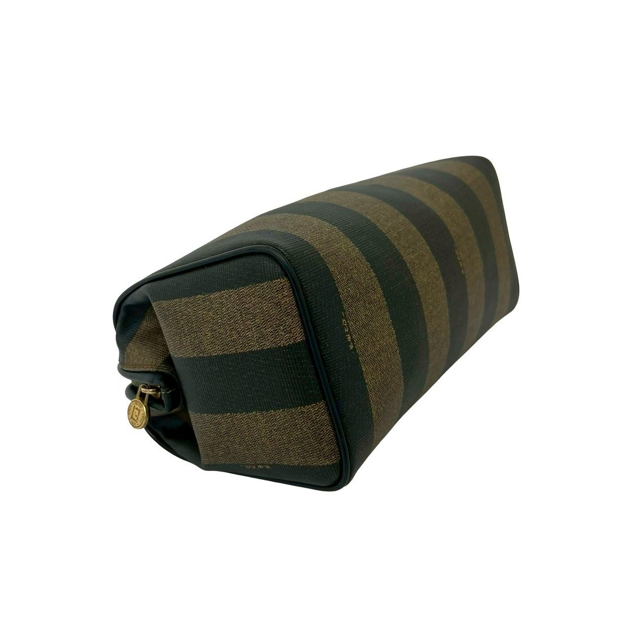 Fendi Vintage Pecan Striped Pattern Leather Mini Boston Bag Black Khaki — view 7