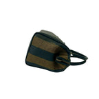 Fendi Vintage Pecan Striped Pattern Leather Mini Boston Bag Black Khaki — view 6
