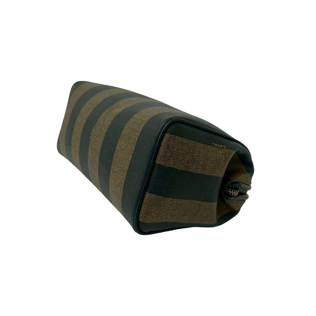 Fendi Vintage Pecan Striped Pattern Leather Mini Boston Bag Black Khaki — view 8