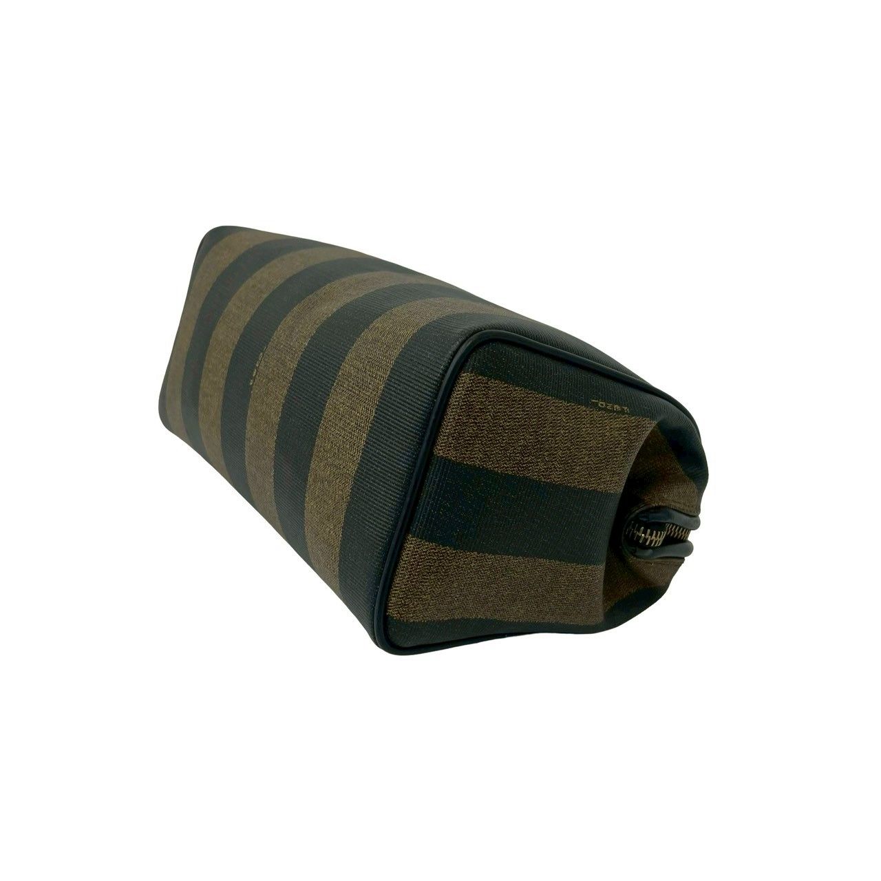 Fendi Vintage Pecan Striped Pattern Leather Mini Boston Bag Black Khaki — view 8