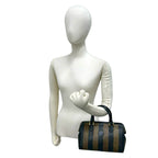 Fendi Vintage Pecan Striped Pattern Leather Mini Boston Bag Black Khaki — view 2