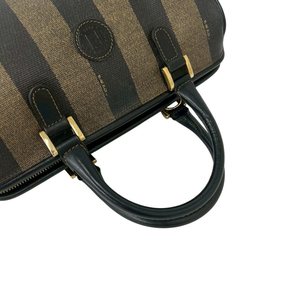 Fendi Vintage Pecan Striped Pattern Leather Mini Boston Bag Black Khaki — view 4