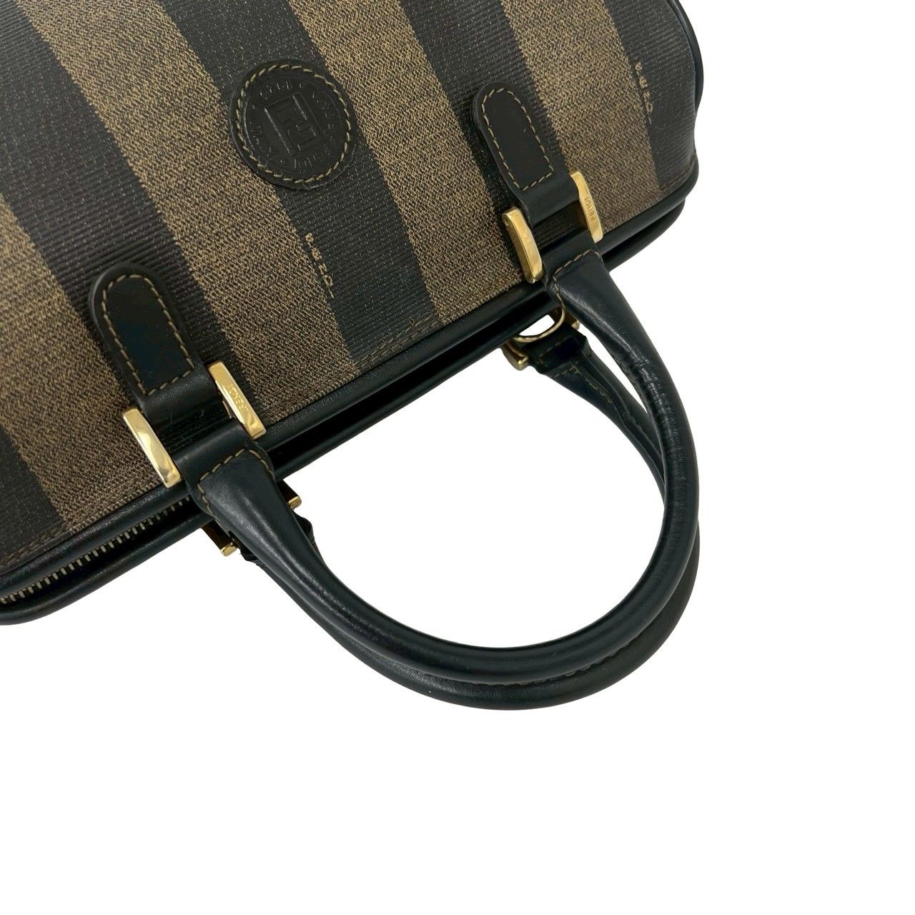 Fendi Vintage Pecan Striped Pattern Leather Mini Boston Bag Black Khaki — view 4