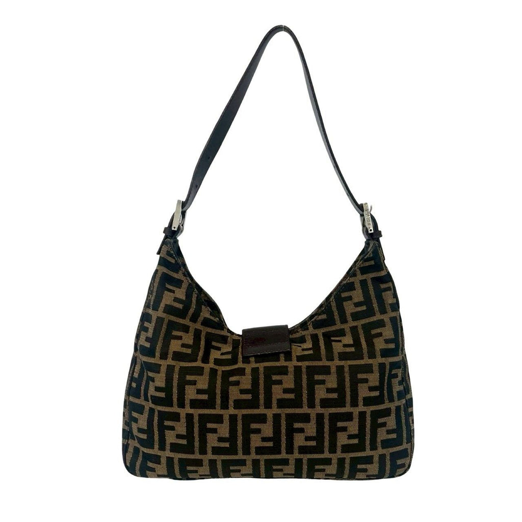 Fendi Vintage Zucca FF Logo Canvas Leather Shoulder Bag Brown — view 3