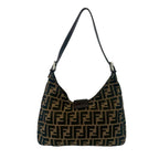 Fendi Vintage Zucca FF Logo Canvas Leather Shoulder Bag Brown — view 3