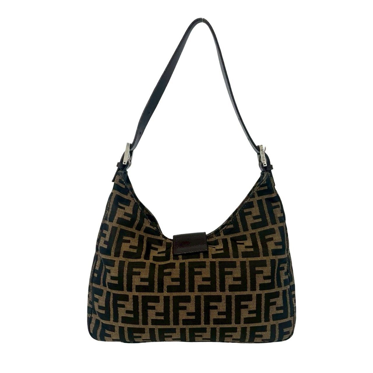 Fendi Vintage Zucca FF Logo Canvas Leather Shoulder Bag Brown — view 3