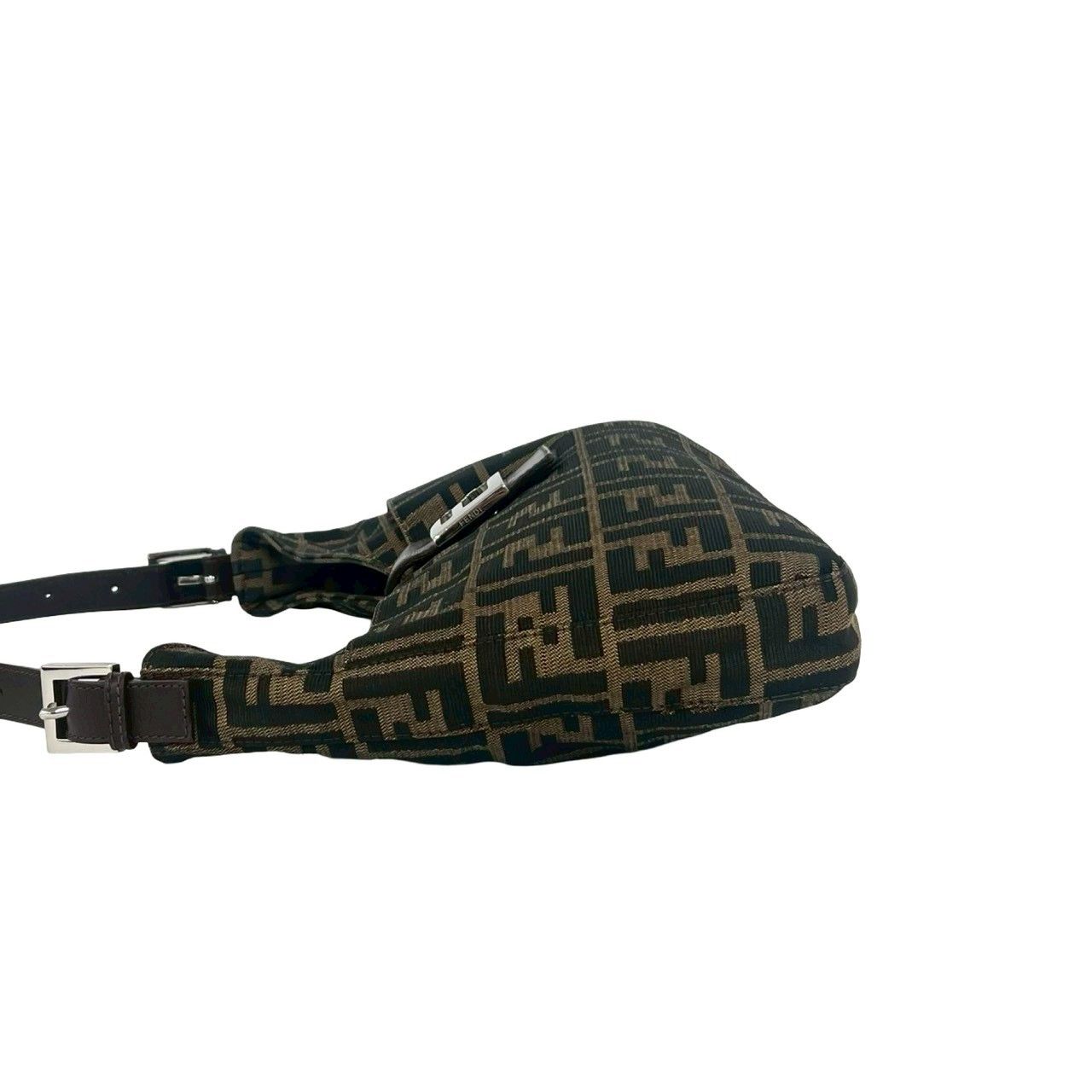 Fendi Vintage Zucca FF Logo Canvas Leather Shoulder Bag Brown — view 5