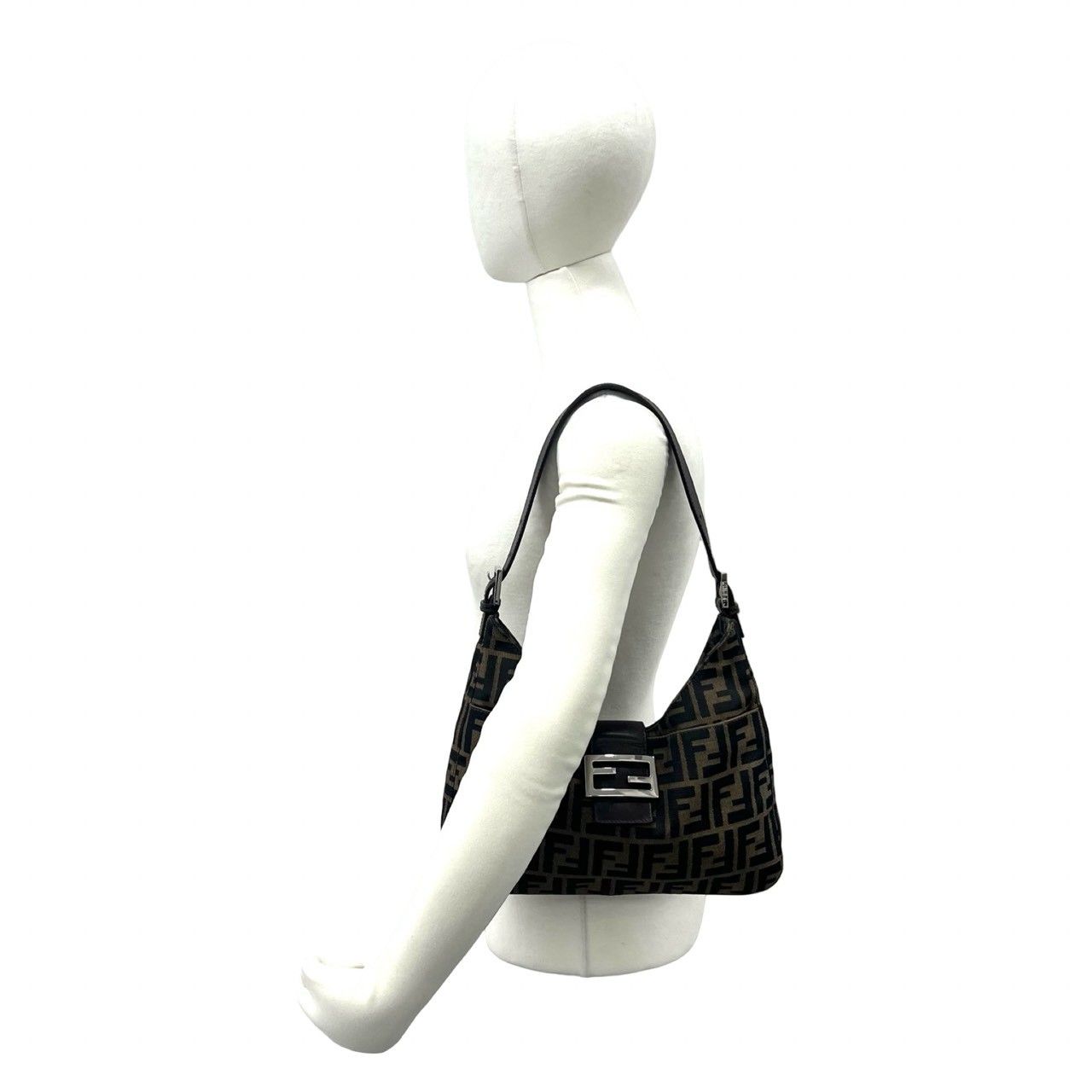 Fendi Vintage Zucca FF Logo Canvas Leather Shoulder Bag Brown — view 2