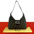 Fendi Vintage Zucca FF Logo Canvas Leather Shoulder Bag Brown
