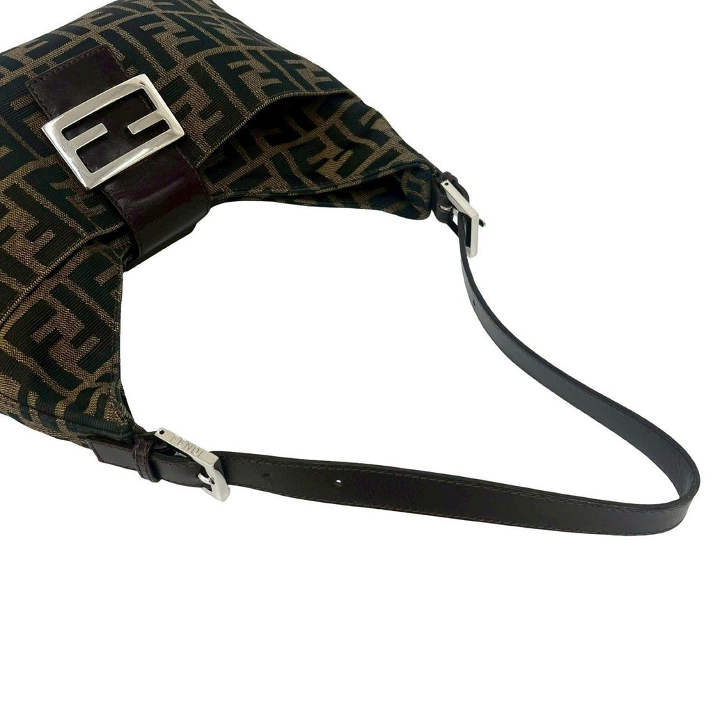 Fendi Vintage Zucca FF Logo Canvas Leather Shoulder Bag Brown — view 4