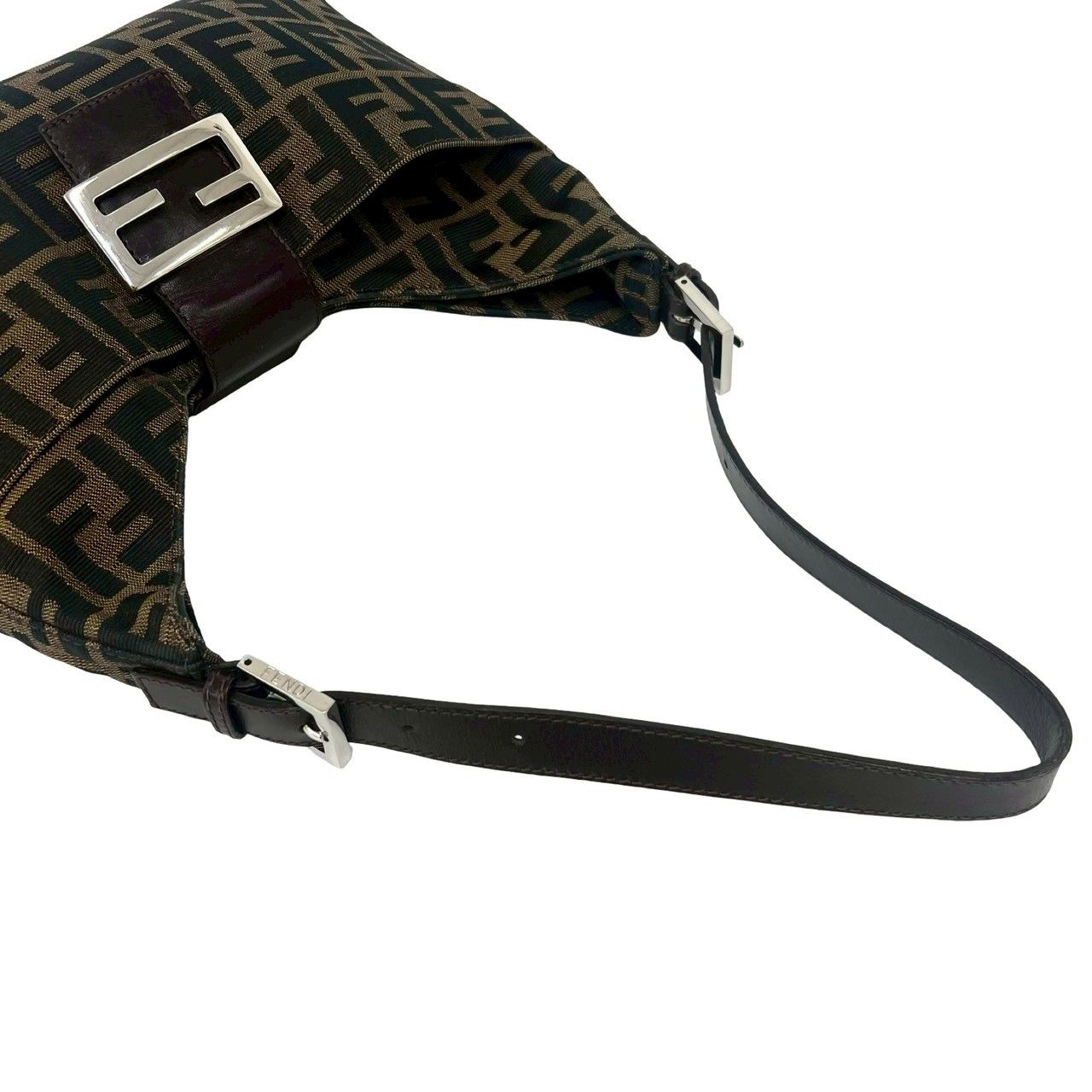 Fendi Vintage Zucca FF Logo Canvas Leather Shoulder Bag Brown — view 4