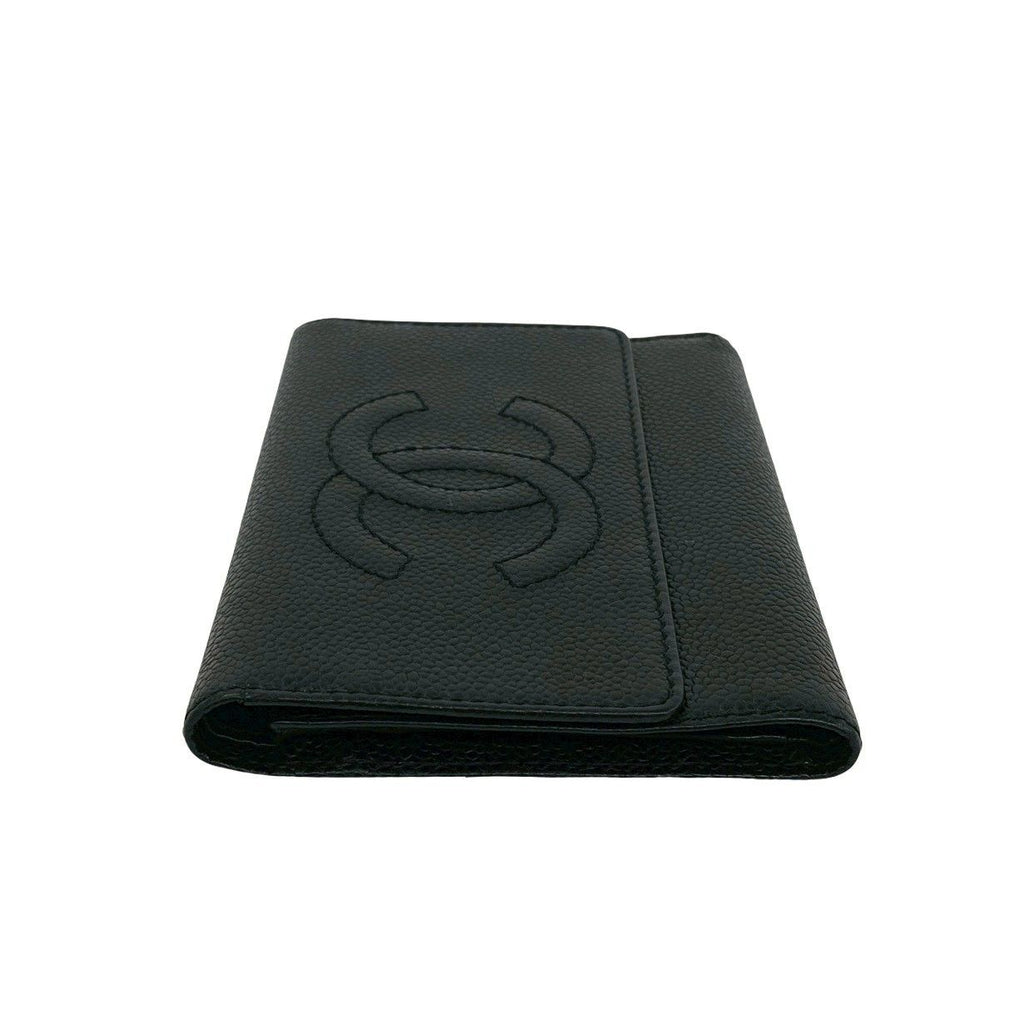 Chanel CC Logo Caviar Leather Trifold Wallet Black — view 4