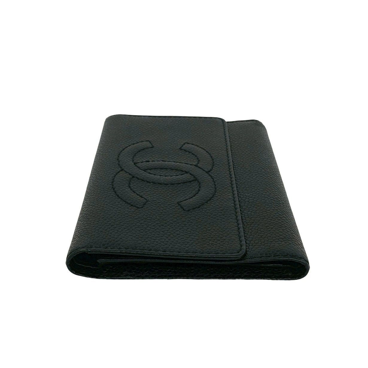 Chanel CC Logo Caviar Leather Trifold Wallet Black — view 4