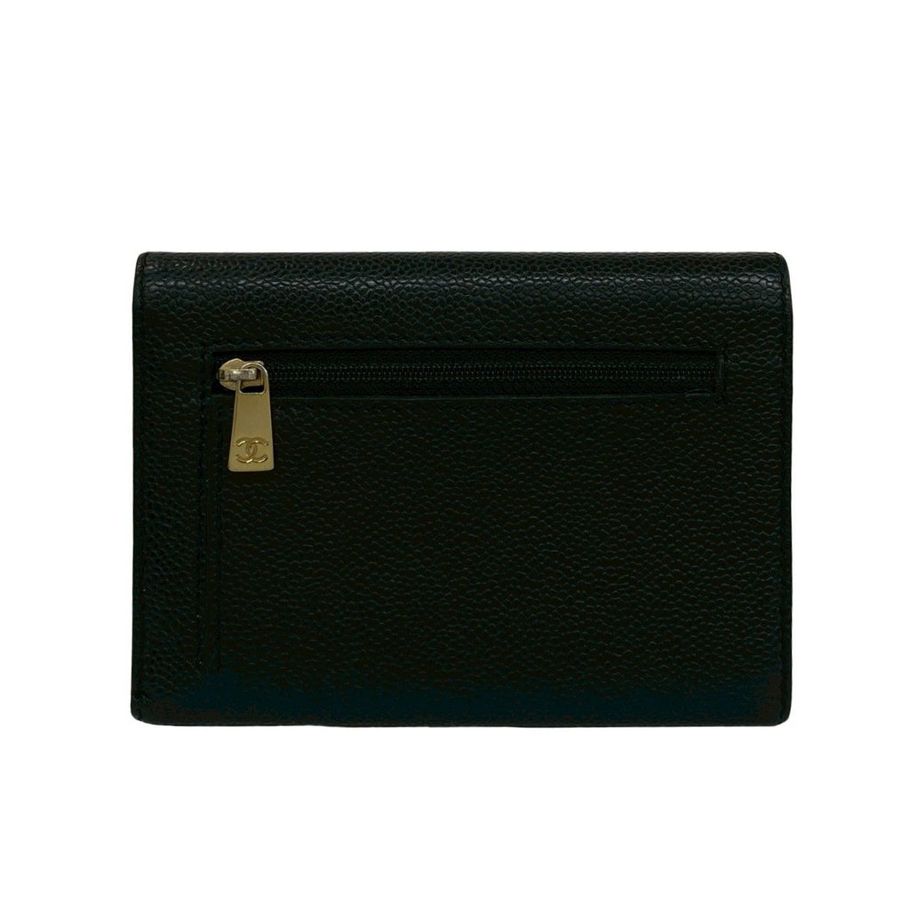 Chanel CC Logo Caviar Leather Trifold Wallet Black — view 2