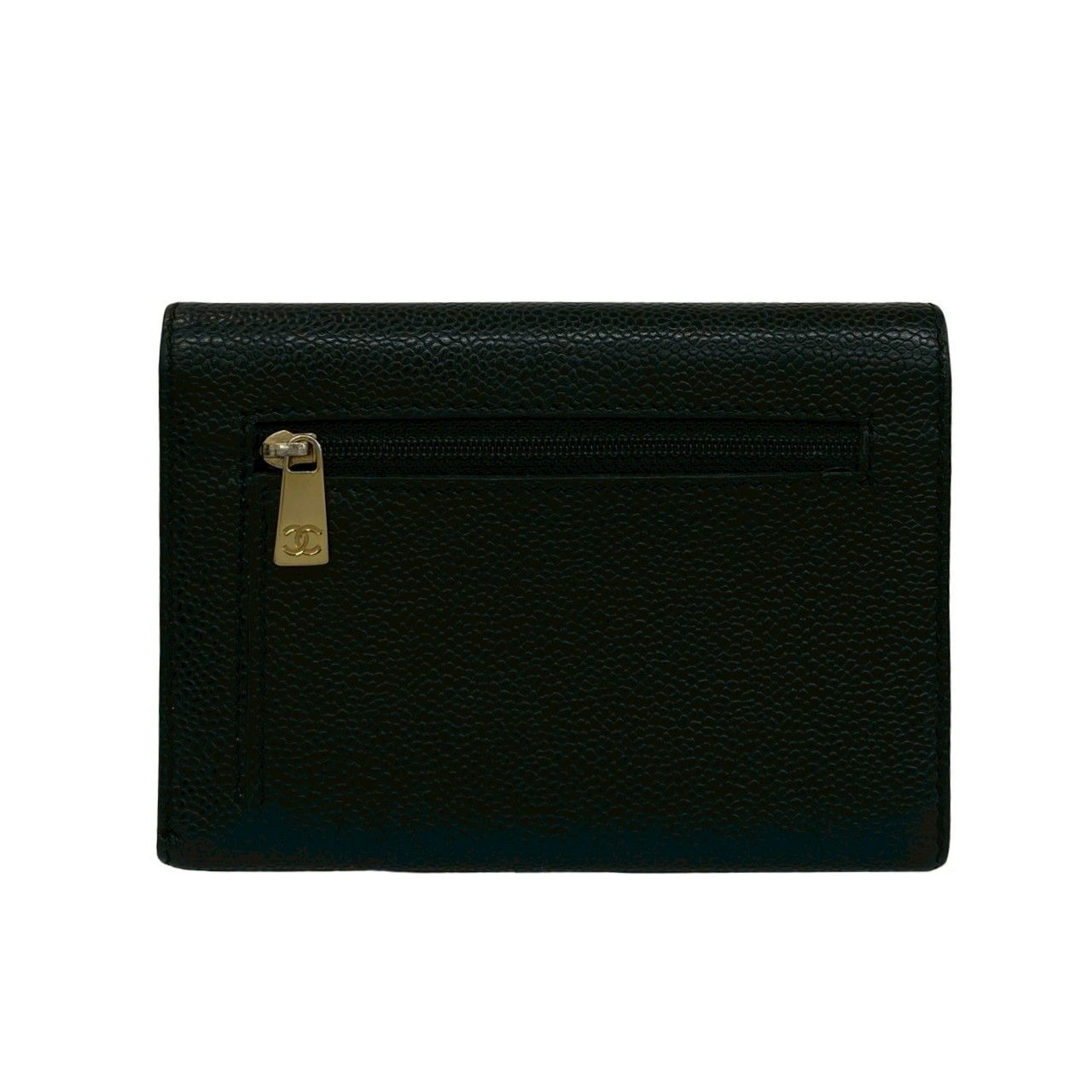 Chanel CC Logo Caviar Leather Trifold Wallet Black — view 2