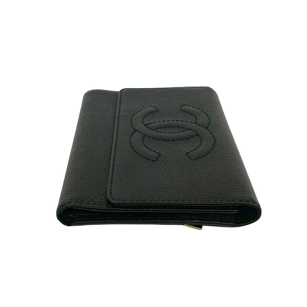 Chanel CC Logo Caviar Leather Trifold Wallet Black — view 5