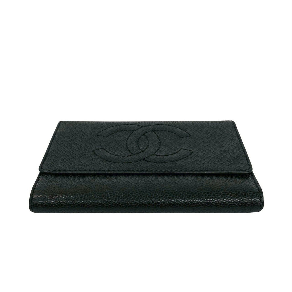 Chanel CC Logo Caviar Leather Trifold Wallet Black — view 6