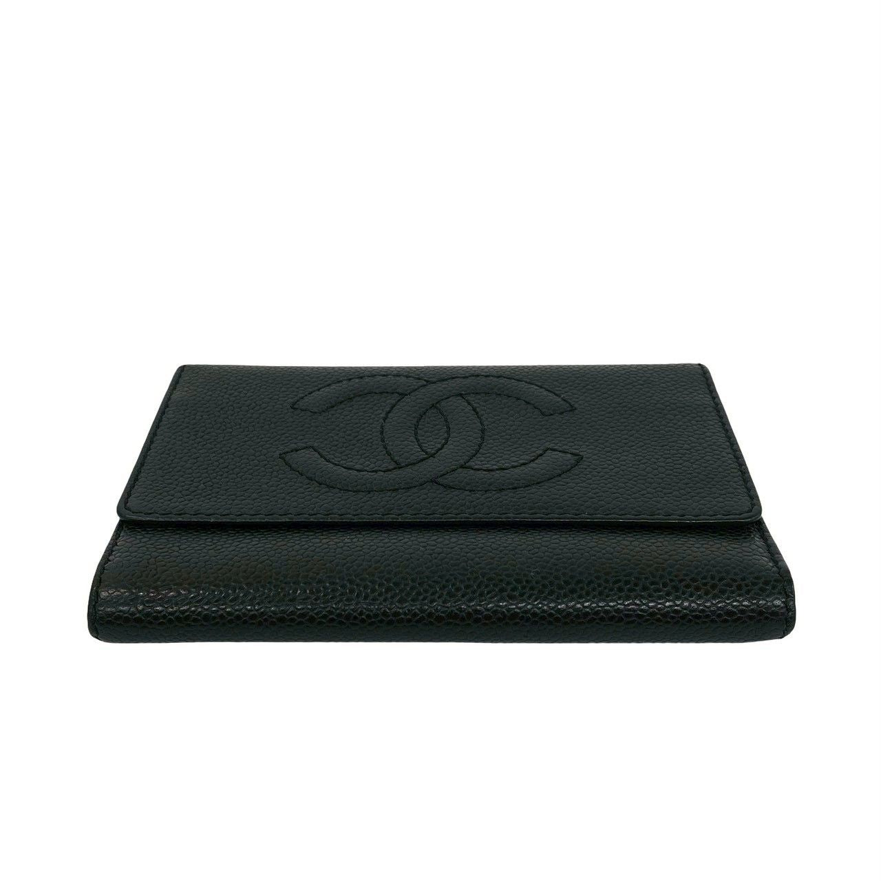 Chanel CC Logo Caviar Leather Trifold Wallet Black — view 6