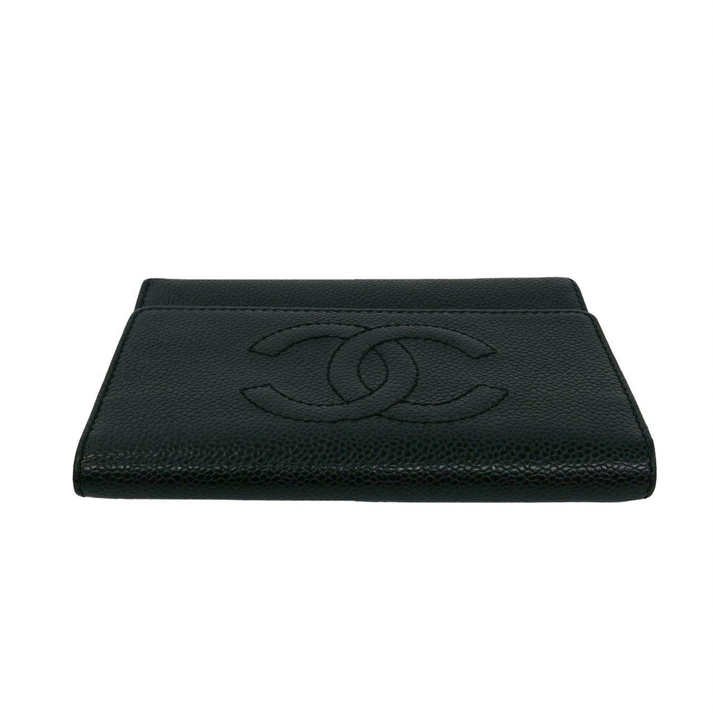 Chanel CC Logo Caviar Leather Trifold Wallet Black — view 3
