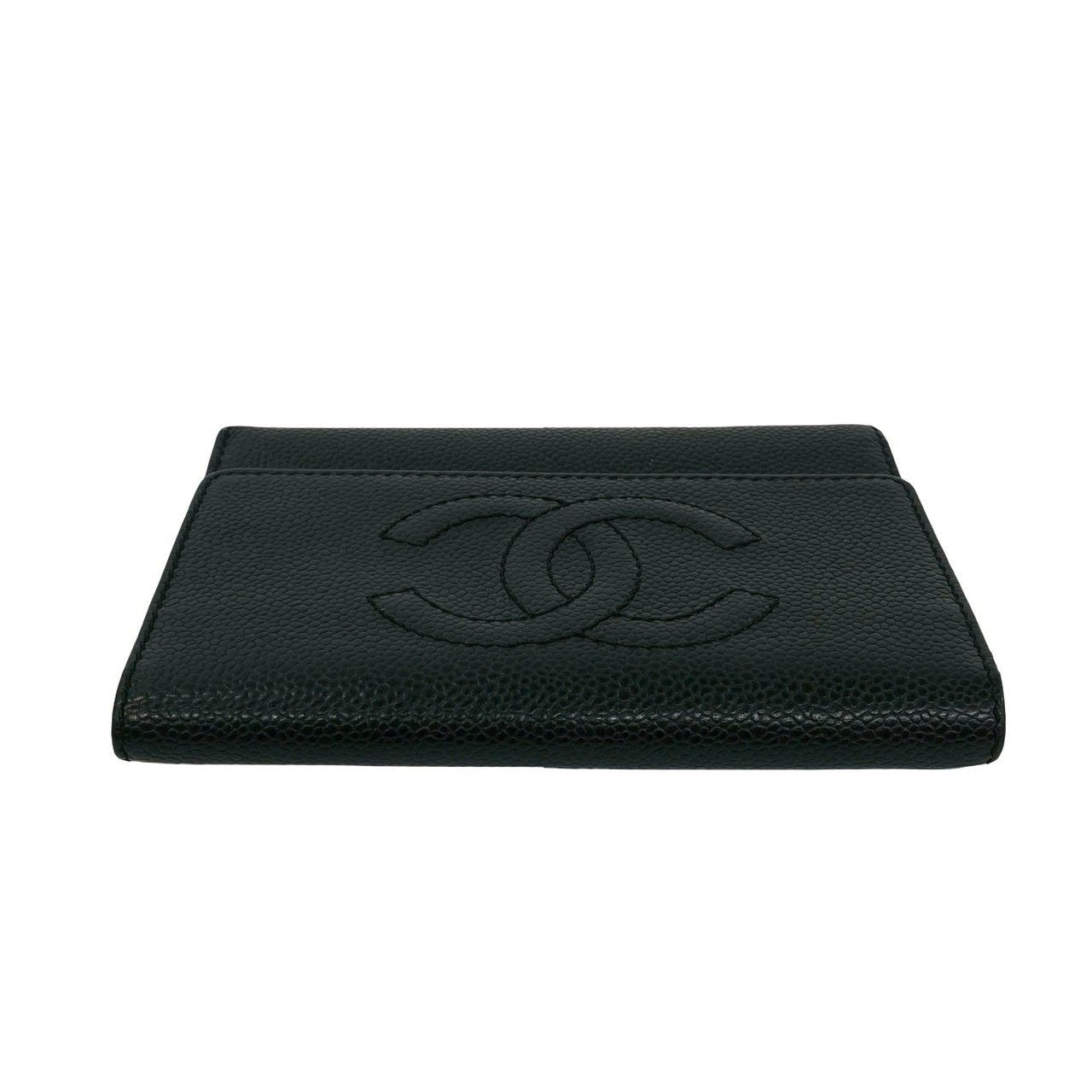 Chanel CC Logo Caviar Leather Trifold Wallet Black — view 3