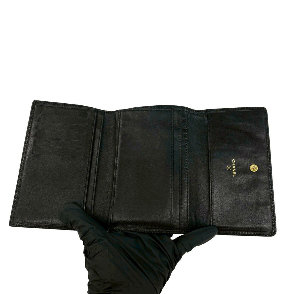 Chanel CC Logo Caviar Leather Trifold Wallet Black — view 7