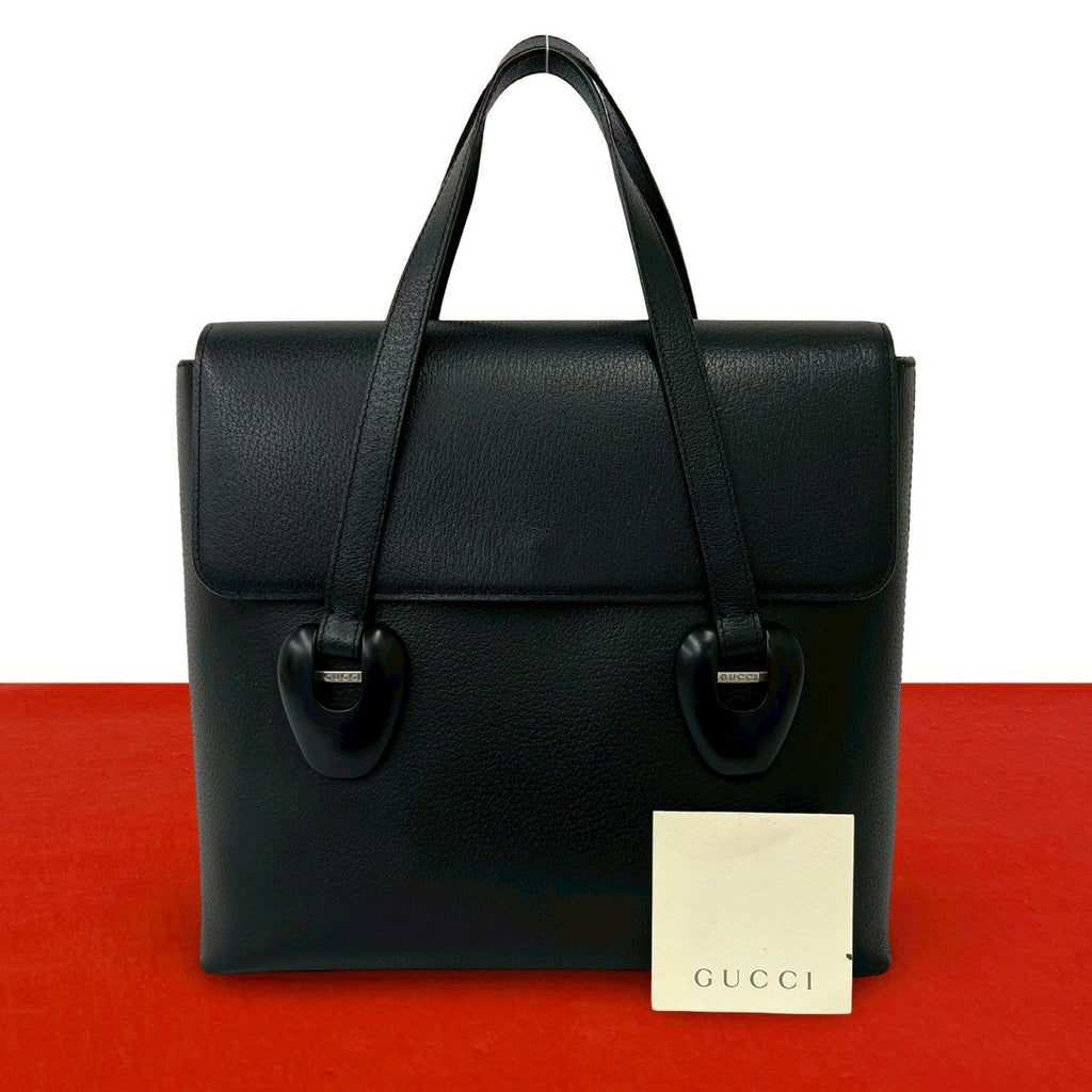 Gucci Vintage Log Leather Tote Black