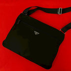 Prada Triangle Logo Plate Tessuto Nylon Shoulder Bag Cross Black