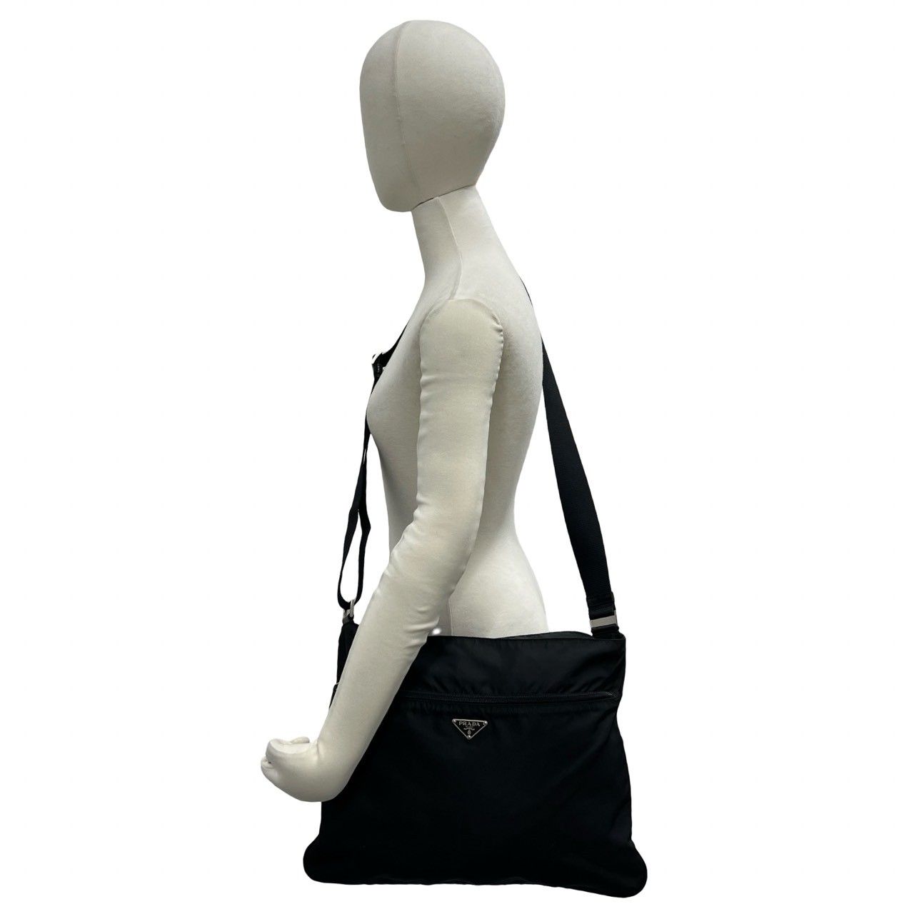 Prada Triangle Logo Plate Tessuto Nylon Shoulder Bag Cross Black — view 2