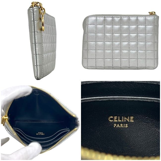 Celine Coin Case Pouch Silver C Charm Leather Purse Zipper — view 2