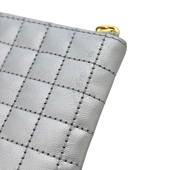 Celine Coin Case Pouch Silver C Charm Leather Purse Zipper — view 9