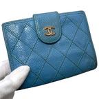 Chanel Kiss Lock Bifold Wallet Blue Quilted CC Logo Caviar Leather Vintage — view 9