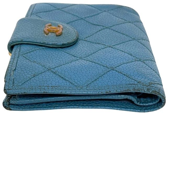 Chanel Kiss Lock Bifold Wallet Blue Quilted CC Logo Caviar Leather Vintage — view 8