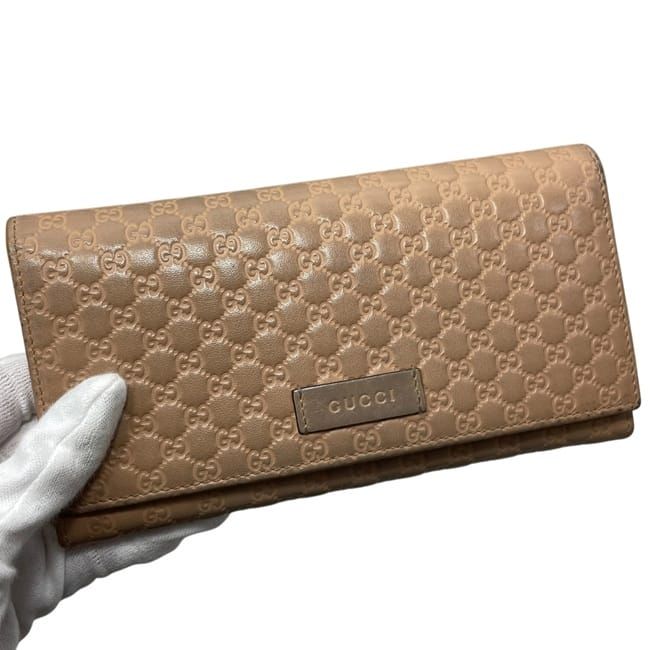 Gucci Bifold Wallet Beige Microshima GG Leather Embossed Logo — view 9