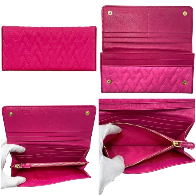 Prada Bifold Wallet Pink Fuxia Tessuto Impuntu Nylon Leather Quilted 107 Stitch — view 3