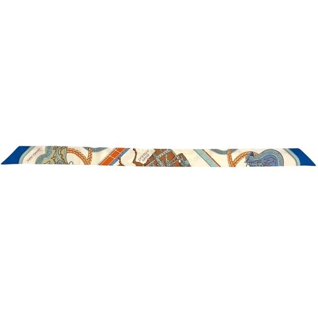 Hermes Ribbon Scarf Twill Beige Blue Dressed Horse Grand Apparat Already — view 2