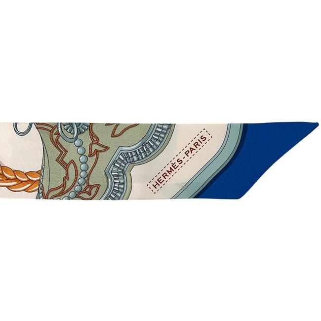 Hermes Ribbon Scarf Twill Beige Blue Dressed Horse Grand Apparat Already — view 6