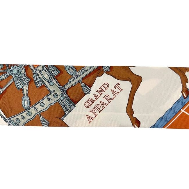 Hermes Ribbon Scarf Twill Beige Blue Dressed Horse Grand Apparat Already — view 7