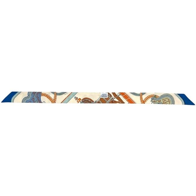 Hermes Ribbon Scarf Twill Beige Blue Dressed Horse Grand Apparat Already — view 3
