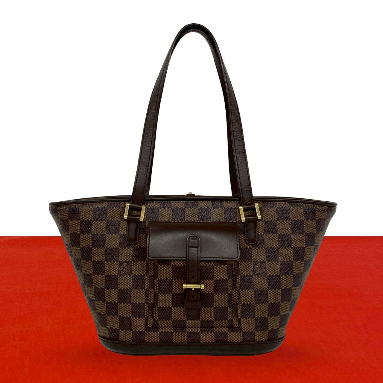 Louis Vuitton Manosque PM Damier Pattern Leather Tote Brown
