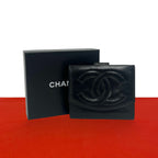 Chanel Vintage Jumbo CC Logo Lambskin Bifold Wallet Mini Card Case Black