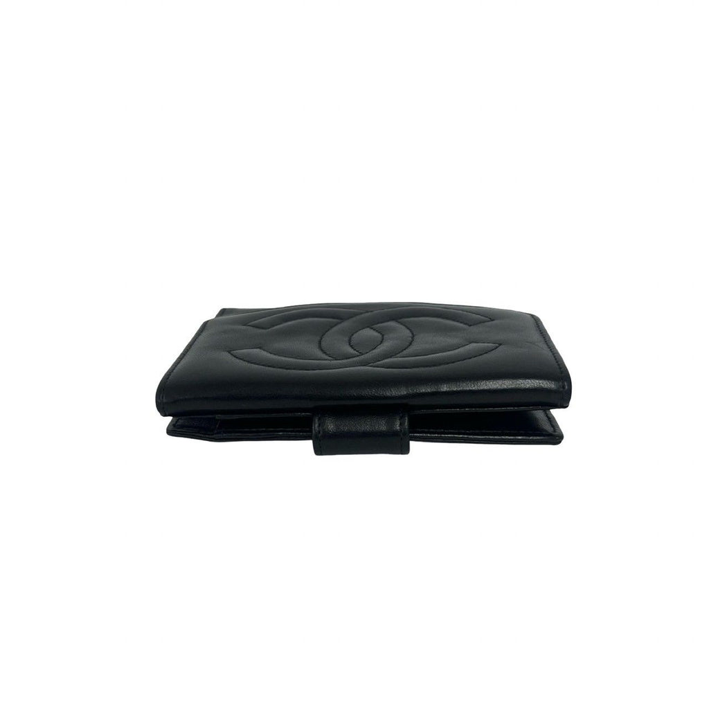 Chanel Vintage Jumbo CC Logo Lambskin Bifold Wallet Mini Card Case Black — view 3