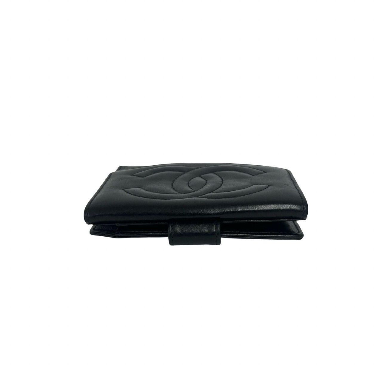 Chanel Vintage Jumbo CC Logo Lambskin Bifold Wallet Mini Card Case Black — view 3