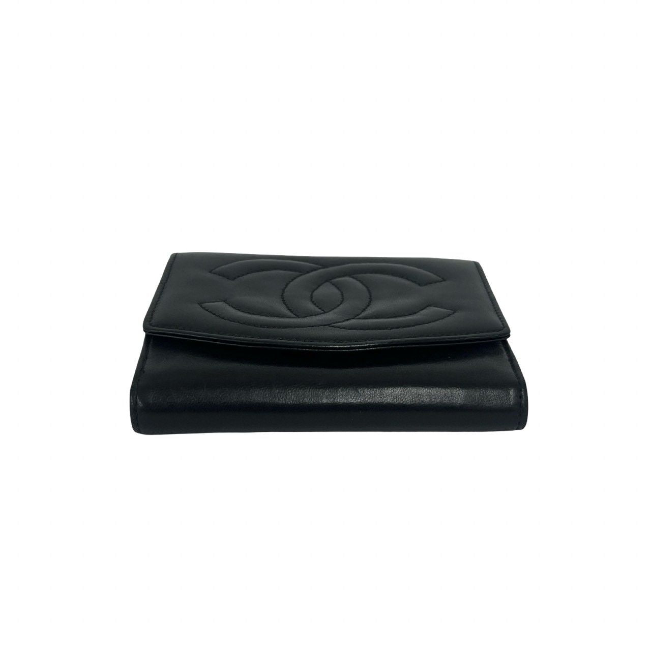Chanel Vintage Jumbo CC Logo Lambskin Bifold Wallet Mini Card Case Black — view 6