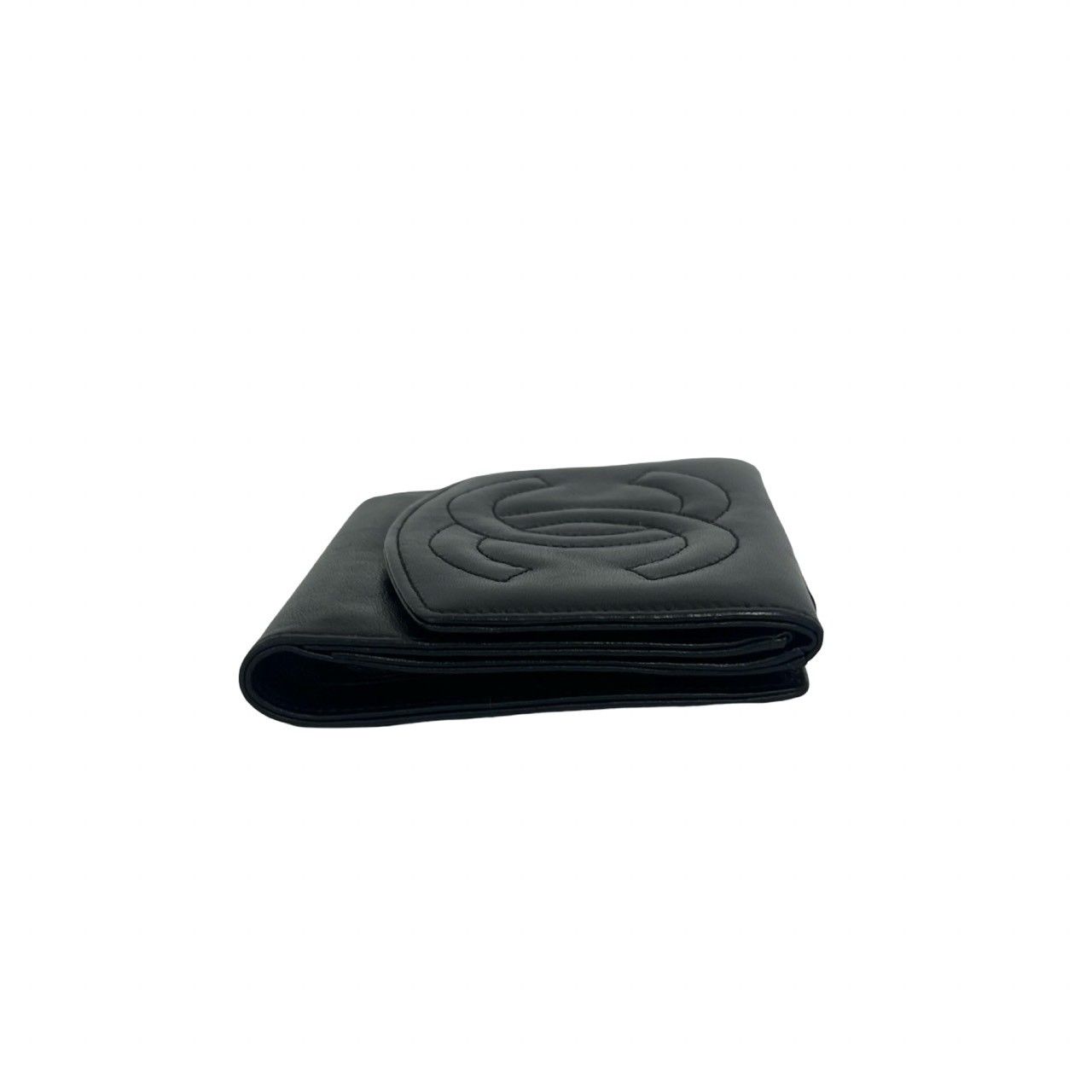 Chanel Vintage Jumbo CC Logo Lambskin Bifold Wallet Mini Card Case Black — view 5
