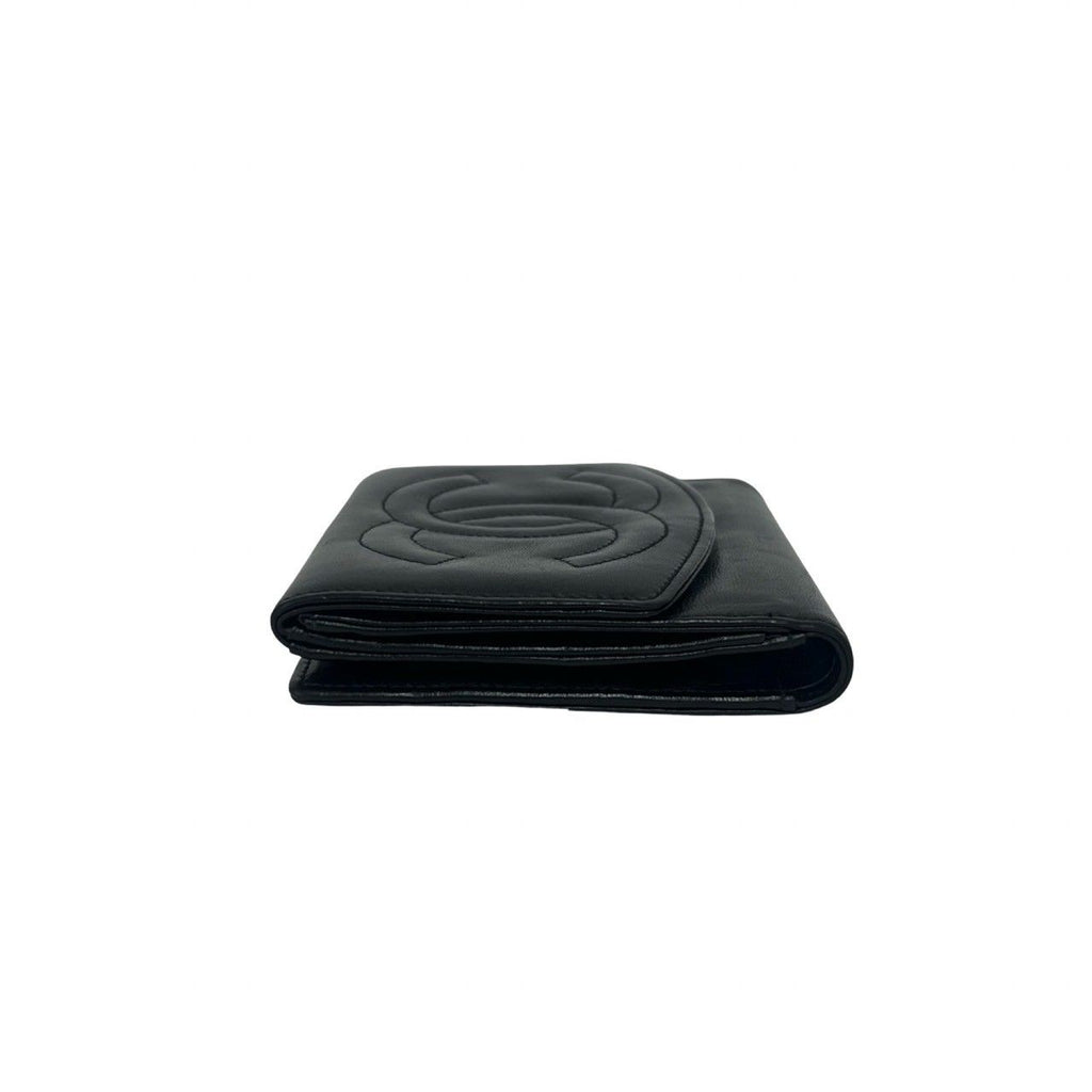Chanel Vintage Jumbo CC Logo Lambskin Bifold Wallet Mini Card Case Black — view 4