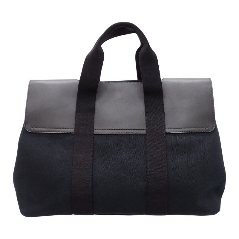 Hermes Valparaiso MM Handbag Leather Canvas Toilet Blanc Black Silver Rare — view 2
