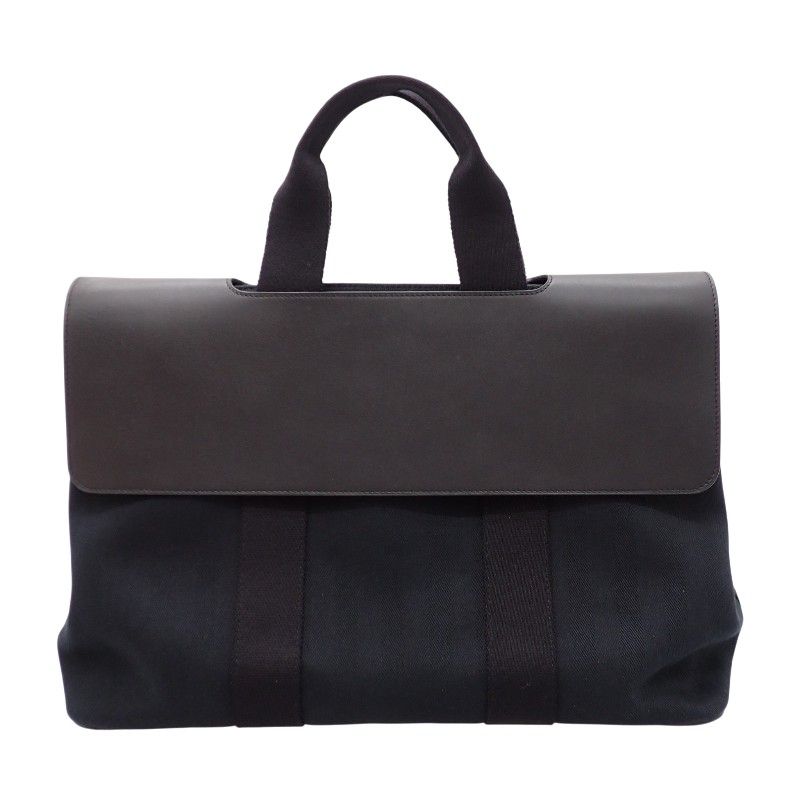 Hermes Valparaiso MM Handbag Leather Canvas Toilet Blanc Black Silver Rare