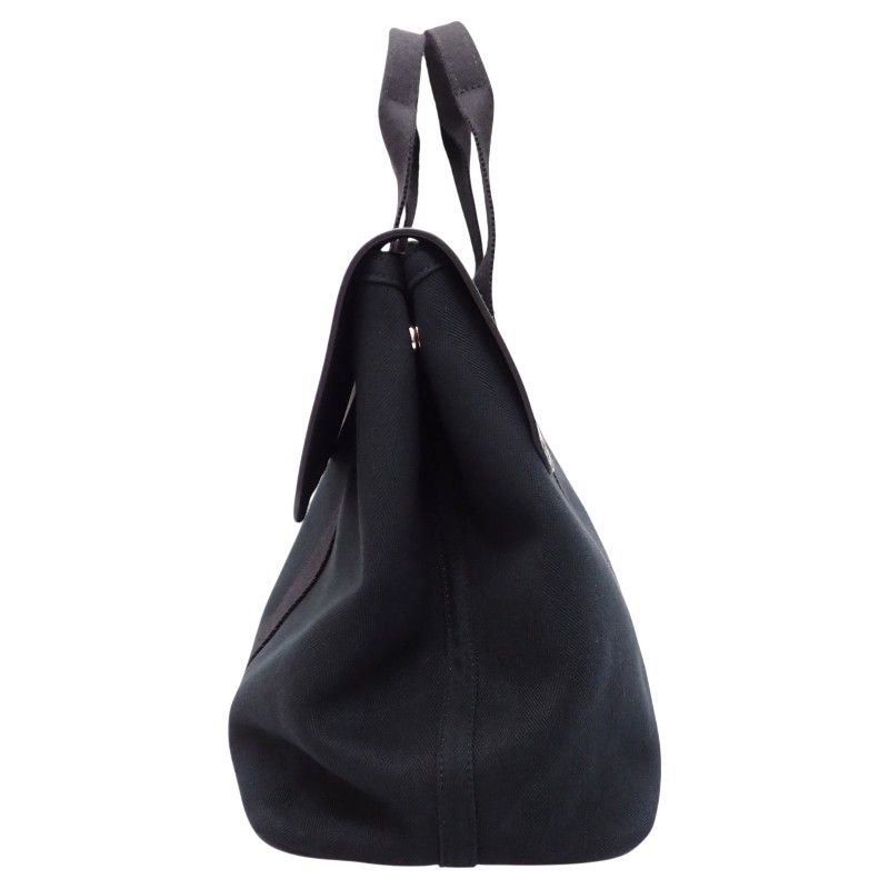 Hermes Valparaiso MM Handbag Leather Canvas Toilet Blanc Black Silver Rare — view 4