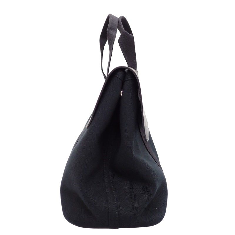 Hermes Valparaiso MM Handbag Leather Canvas Toilet Blanc Black Silver Rare — view 3